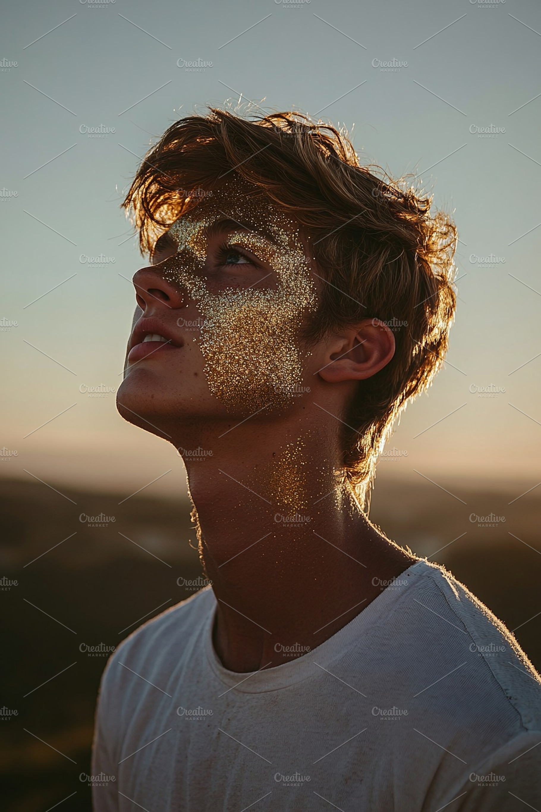 young man with golden glitter, a Beauty & Fashion Photo by Bunny's Little Shop