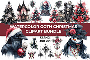 Watercolor Goth Christmas Clipart, a Seasonal Illustration by InkyQueenArt (Thumbnail 1 of 8)