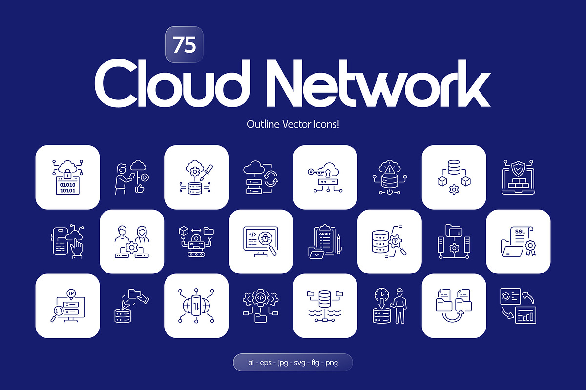 Cloud Network Icons, an Outline Icon by Prosymbols (Photo 1 of 7)