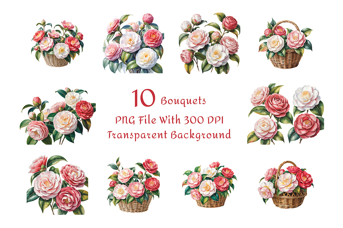 Camellia Watercolor Floral Clipart, a Decorative Illustration by ForhadGFX (Photo 3 of 14)