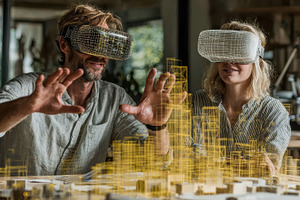 Architects using VR headsets design, a Photo by Pixeness Studio