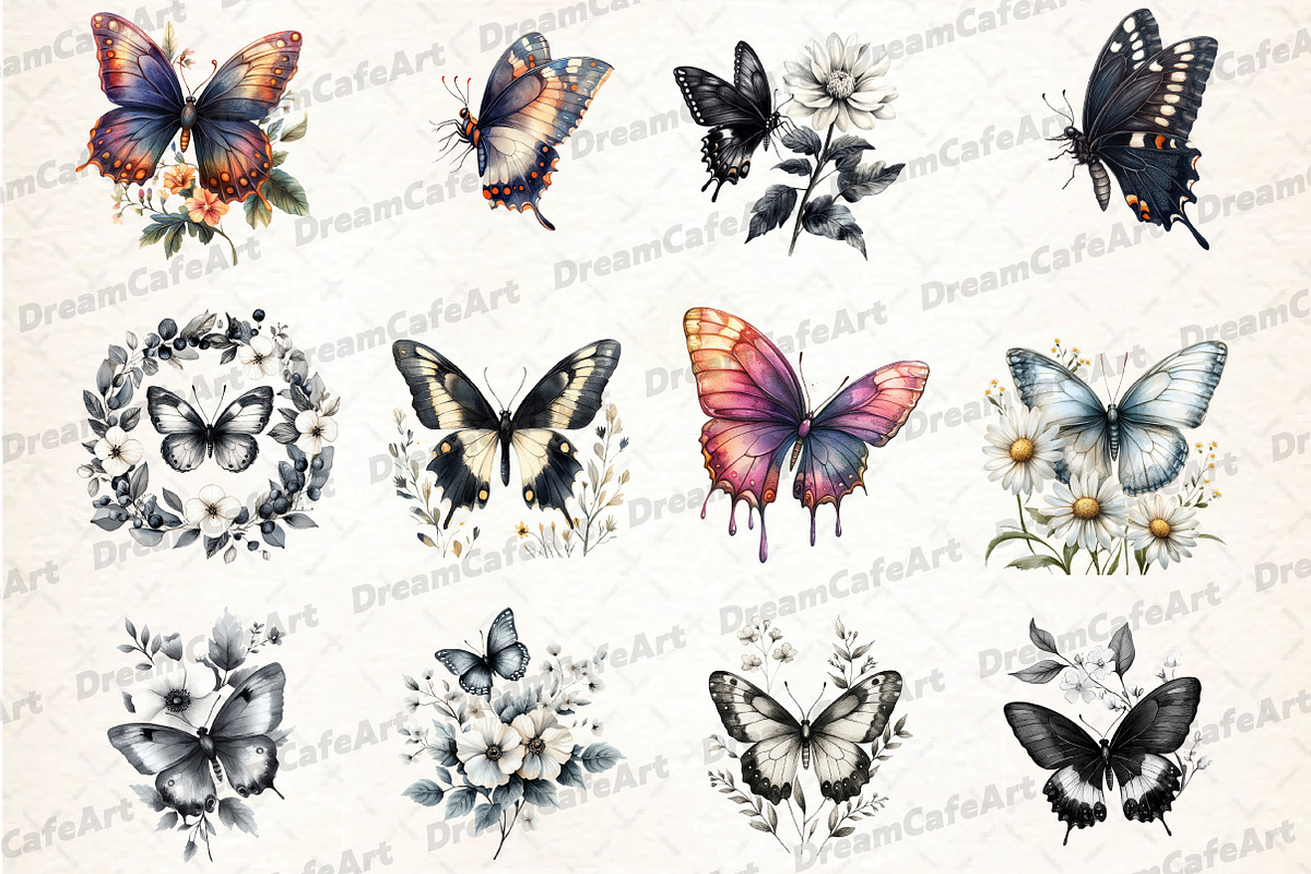 Black and White Butterfly and Flower, an Illustration by DreamCafeArt (Photo 2 of 5)