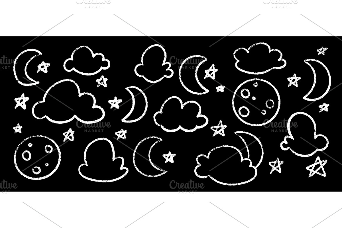 Crayon or chalk cloud with moon and, an Illustration by YuliiaOsadcha