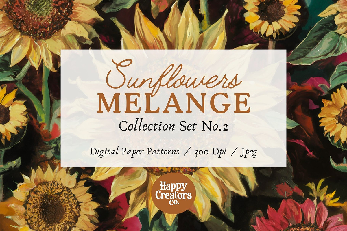 Sunflowers Melange Digital Papers #2, a Pattern Graphic by Happy Creators Co. (Photo 7 of 7)