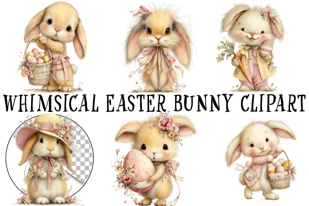 Whimsical Easter Bunny Clipart, an Illustration by OK Design (Photo 2 of 6)