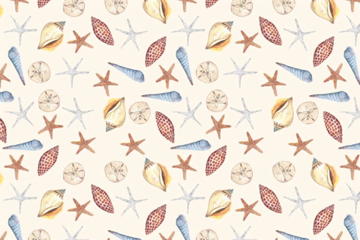 Watercolor Seamless Patterns - Beach, a Pattern Graphic by Maria B. Paints