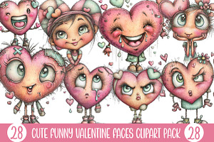 Cute Funny Valentine Faces Clipart, an Illustration by Designking