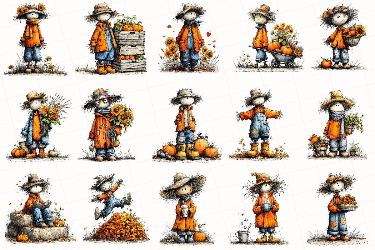 Quirky Scarecrow PNG Clipart, a Seasonal Illustration by OK Design (Photo 3 of 6)