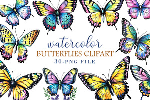 Watercolor Butterflies Clipart, an Illustration by Libby Wishes
