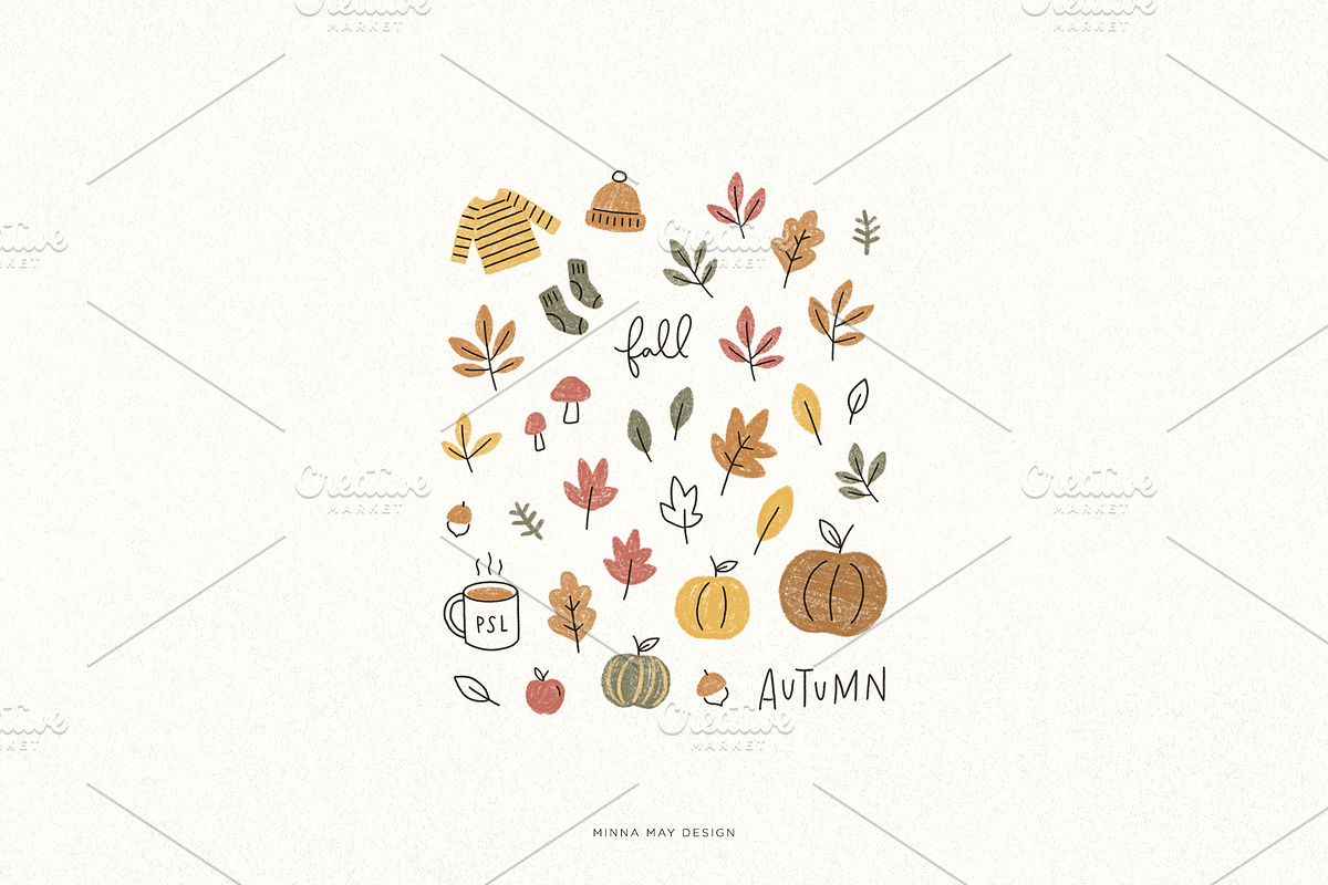 Hand Drawn Fall Autumn Graphics, a Texture Illustration by Minna May Design
