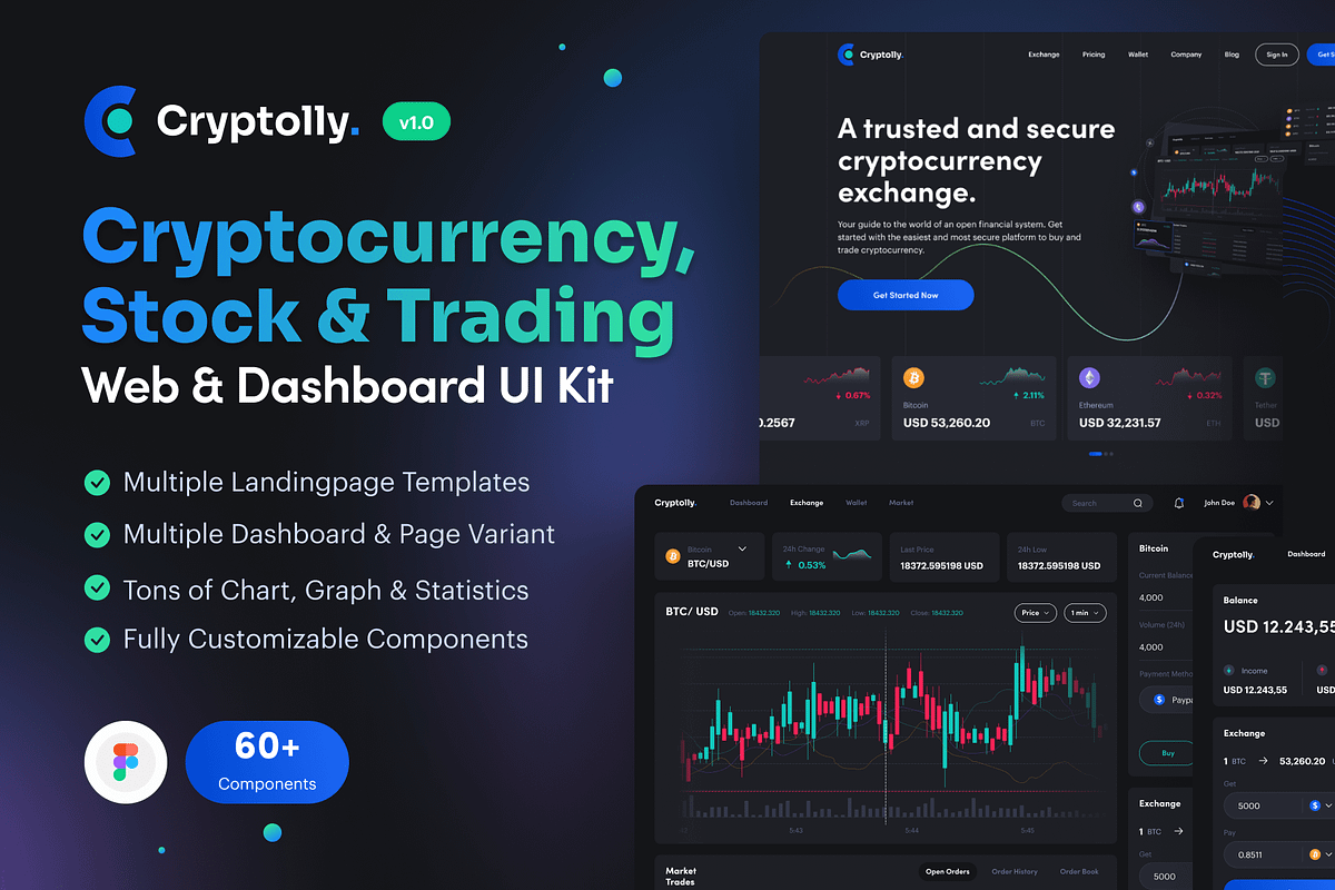 Cryptocurrency & Trading Web UI Kit, an UI Kit Template by dhuhacreative (Photo 1 of 8)