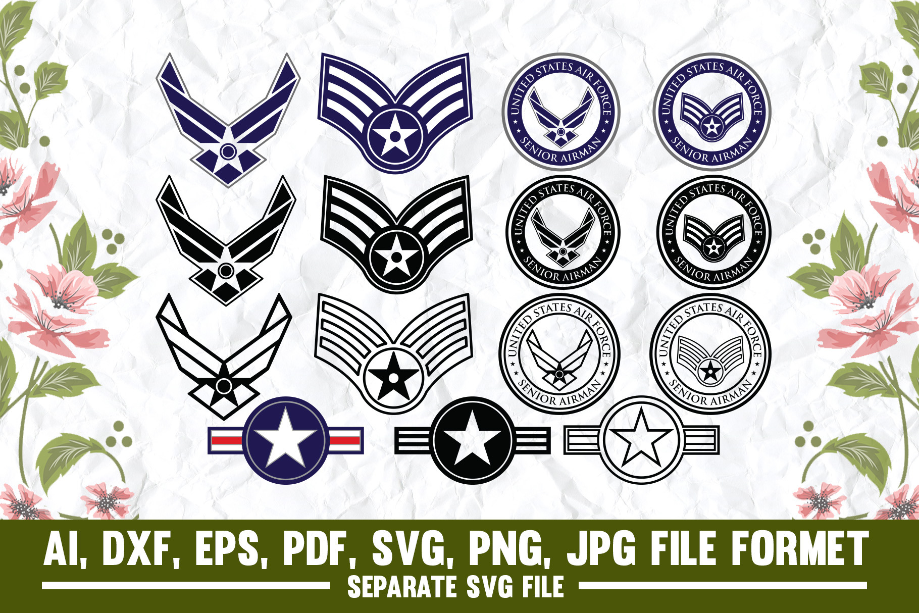 US Air Force & USAF Rank SVG Bundle | Military Rank