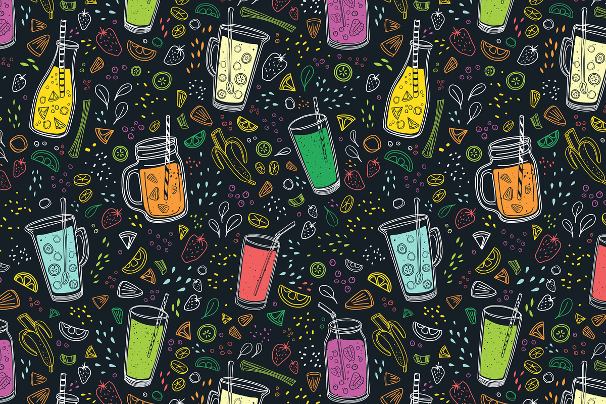 Smoothie drinks set + backgrounds, a Food Illustration by Good Studio (Photo 14 of 25)