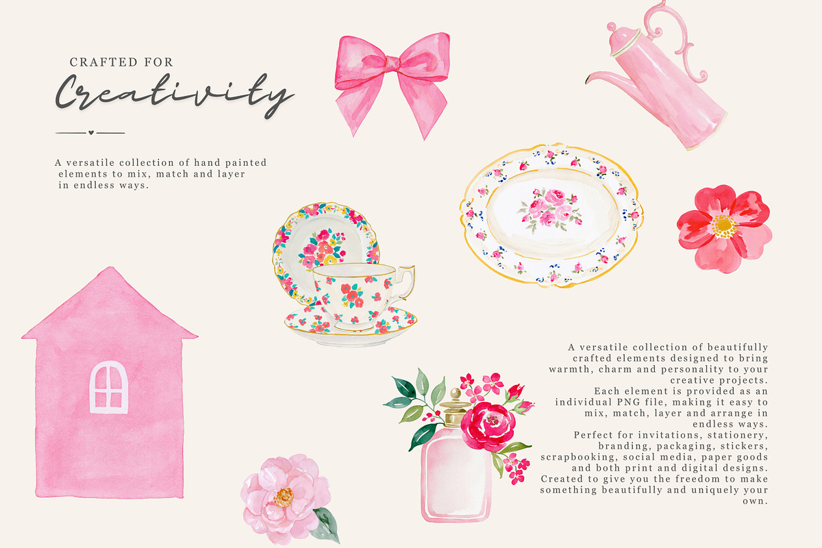 Pink Watercolor Clipart Collection, a Decorative Illustration by Patishop Art (Photo 5 of 8)