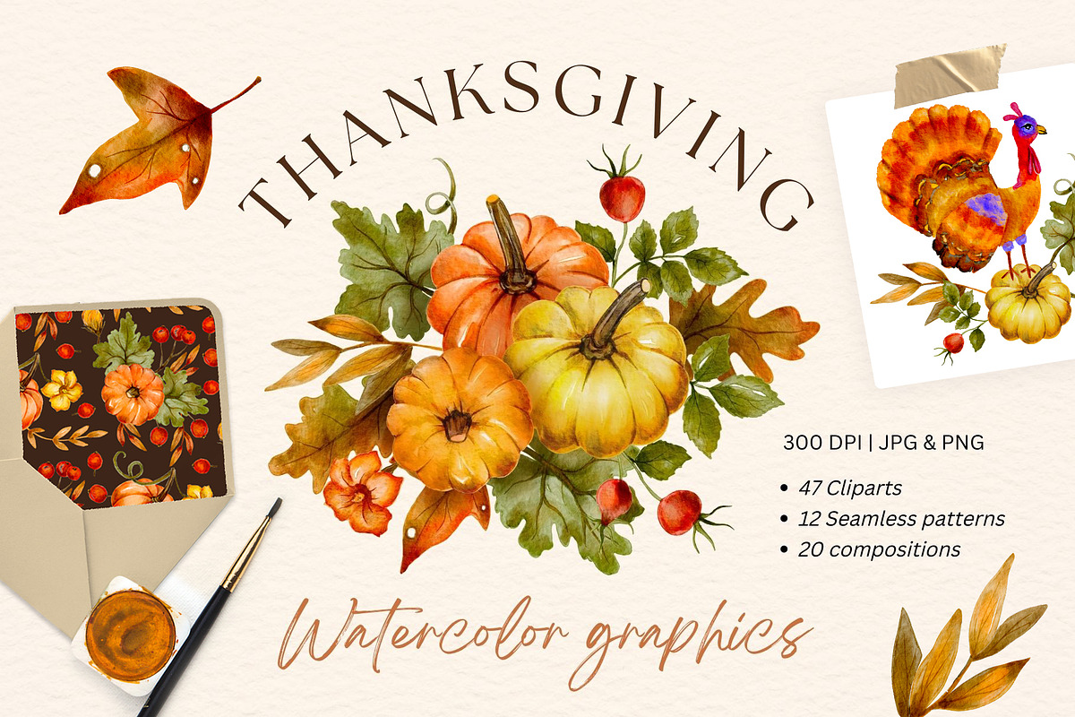 Thanksgiving Watercolor Clipart, an Illustration by Red Ink (Photo 1 of 10)