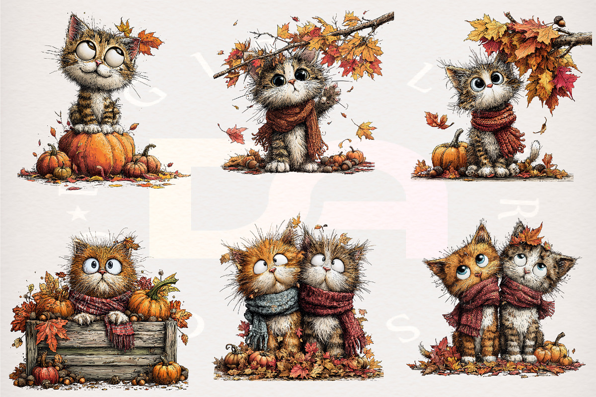 Watercolor Autumn Cat Clipart, a Transportation Illustration by Digital Artistic99 (Photo 3 of 7)