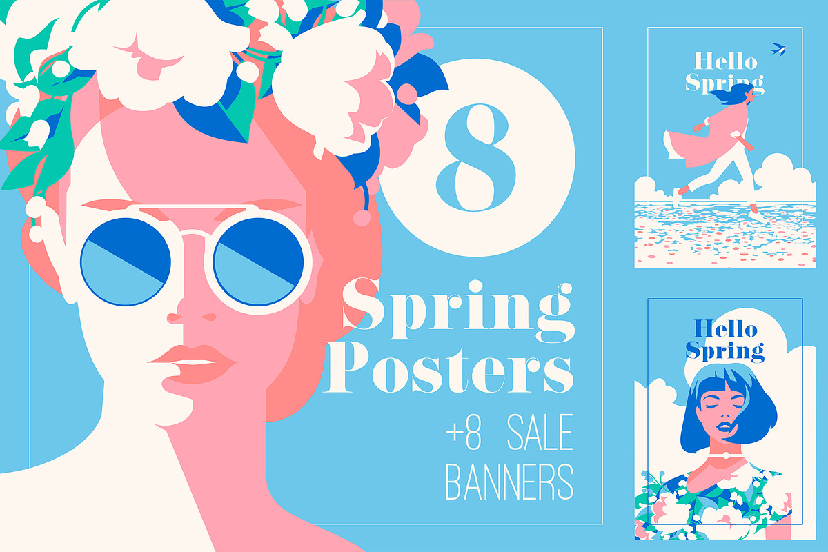 8 Spring Posters & Sale Banners, a Decorative Illustration by Alexander Baidin (Photo 1 of 7)