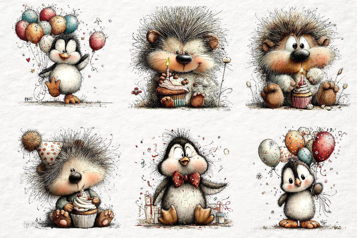 Whimsical Birthday Animals Clipart, an Animal Illustration by Watercolor design (Photo 3 of 5)