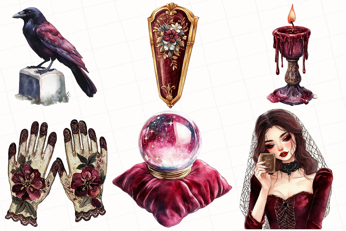 Burgundy Halloween Clipart, an Illustration by OK Design (Photo 2 of 5)