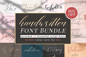 Hand Written Font Bundle 90 in 1