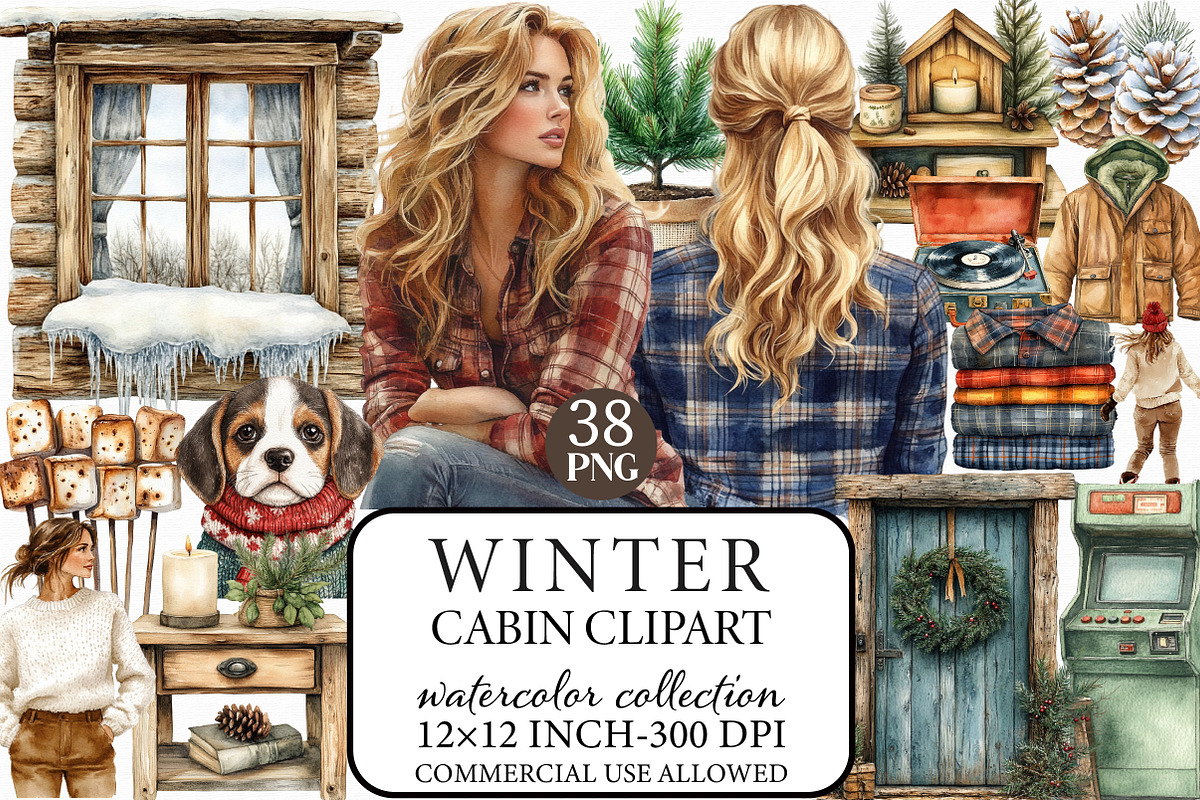 Watercolor Winter Cabin Clipart, an Illustration by Libby Wishes (Photo 1 of 7)