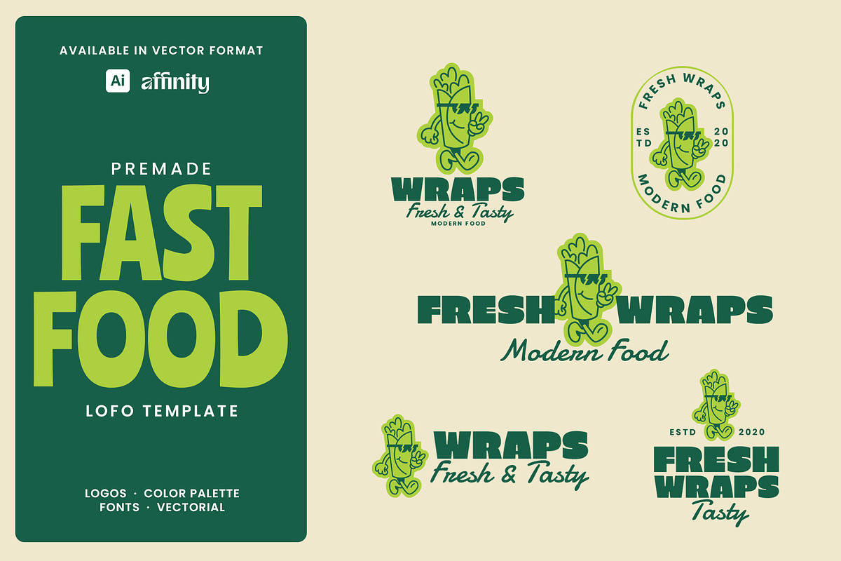 Fresh Wraps Restaurant Logo Template, a Branding & Logo Template by Headfonts (Photo 1 of 3)