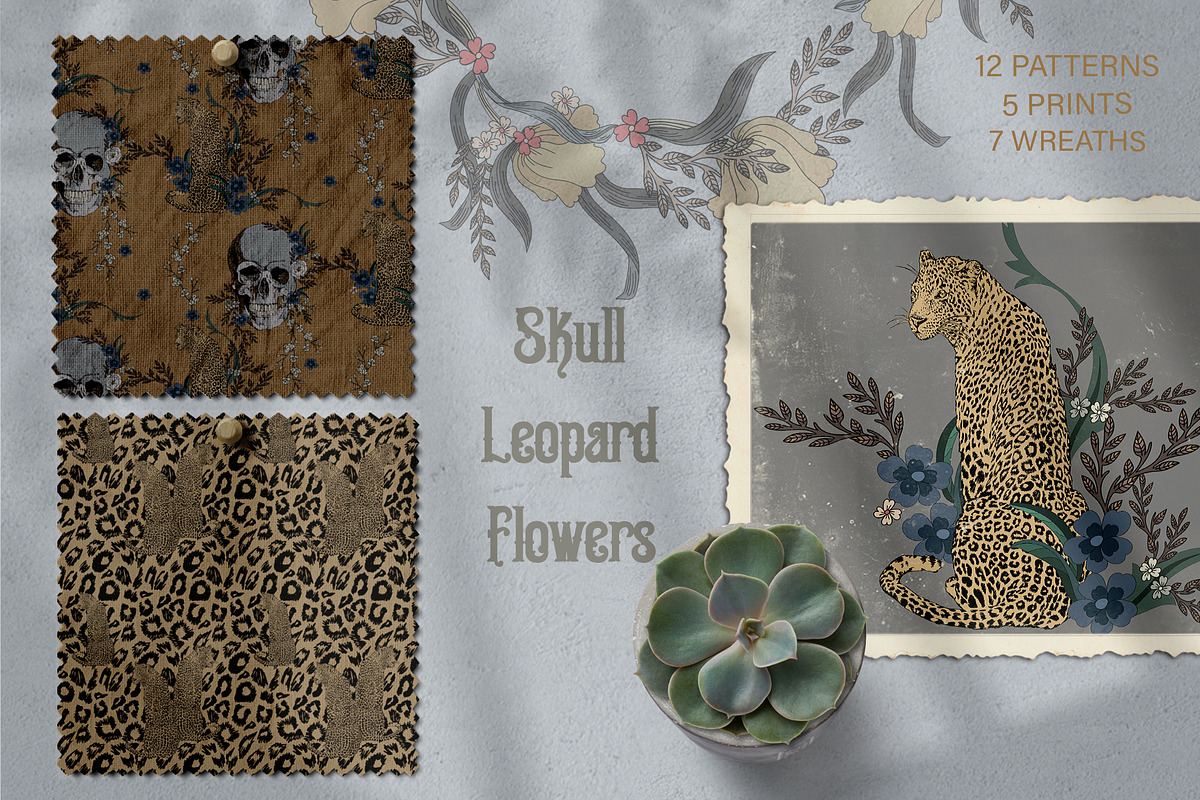 Skull Leopard Flowers, a Texture Illustration by LanaDzi (Photo 3 of 13)