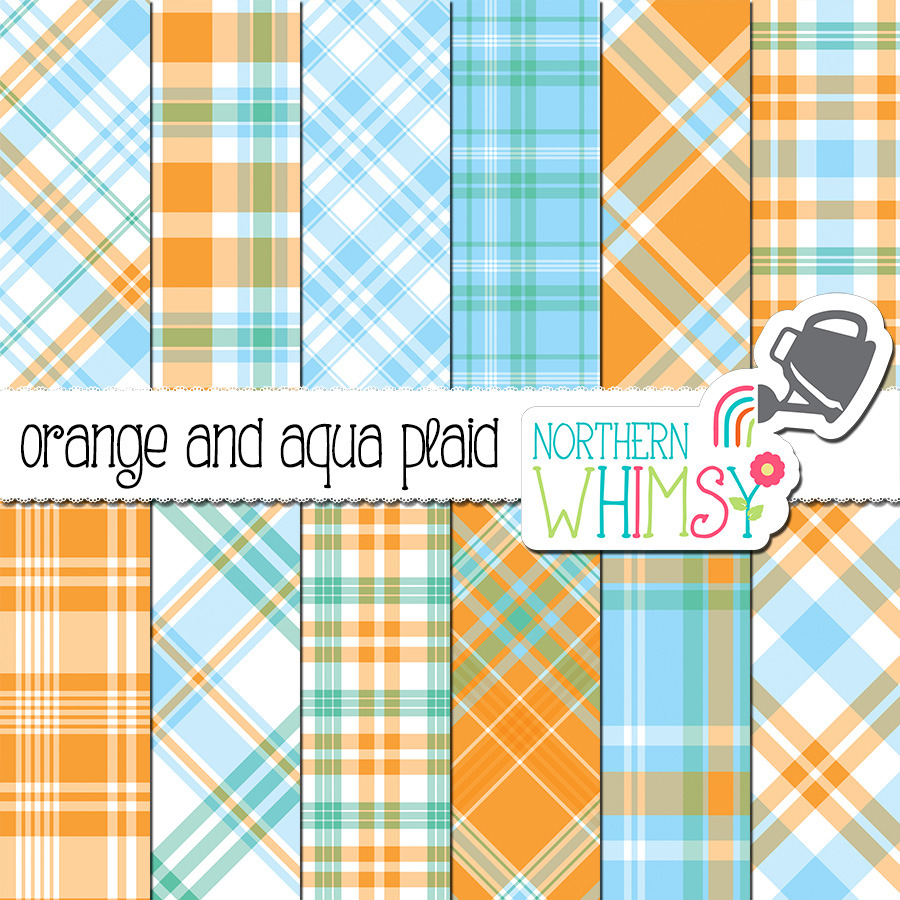 Orange and Aqua Blue Plaid Patterns, a Pattern Graphic by Northern ...