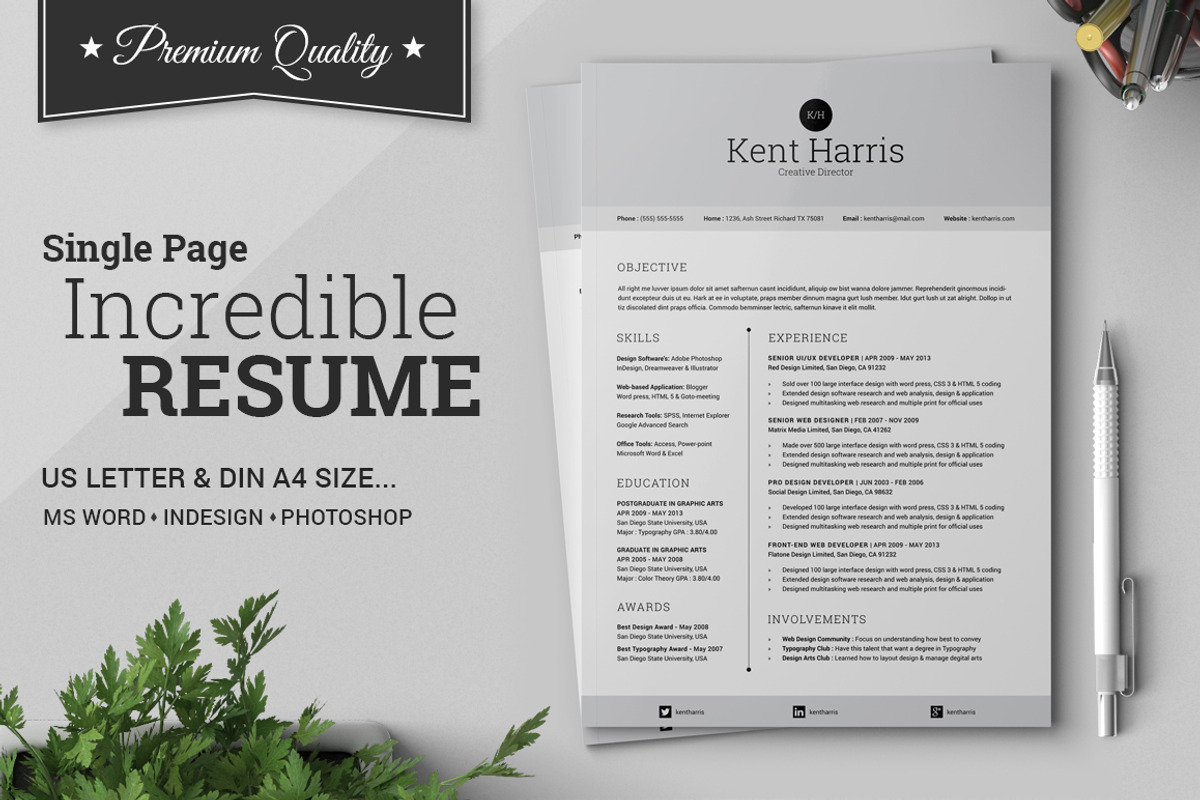 Incredible Single Page Resume, a Resume Template by SNIPESCIENTIST