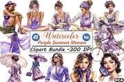 Purple Summer Vintage Woman Clipart, an Illustration by DreamCafeArt (Thumbnail 1 of 8)