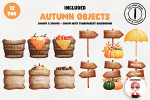 Autumn Watercolor Clipart, Fall