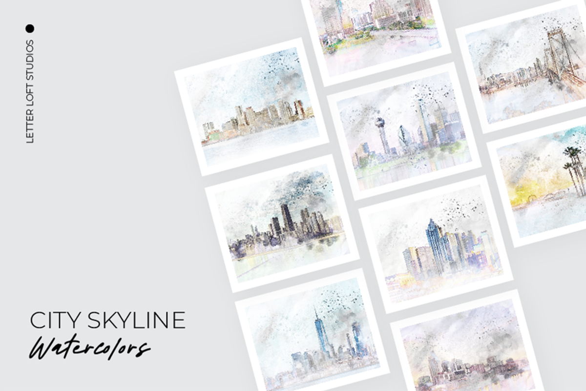 US City Skyline Watercolors 8x10, an Illustration by Bend Brand Design (Photo 1 of 2)