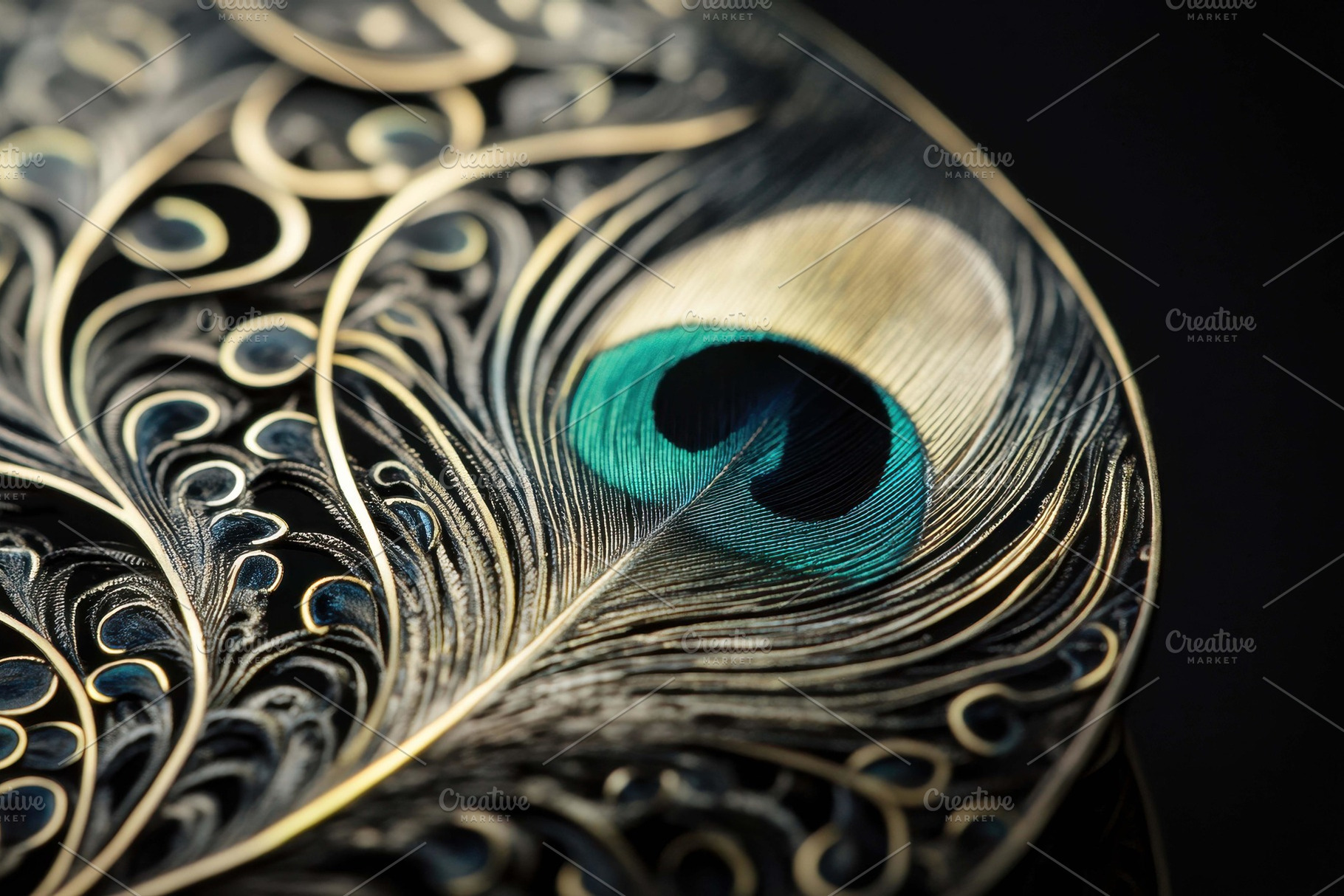 Intricate peacock feather design sho, a Photo by Tanuart