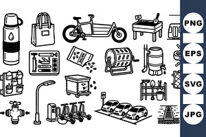 Urban Eco Lifestyle Icons Set, an Illustration by designvectx