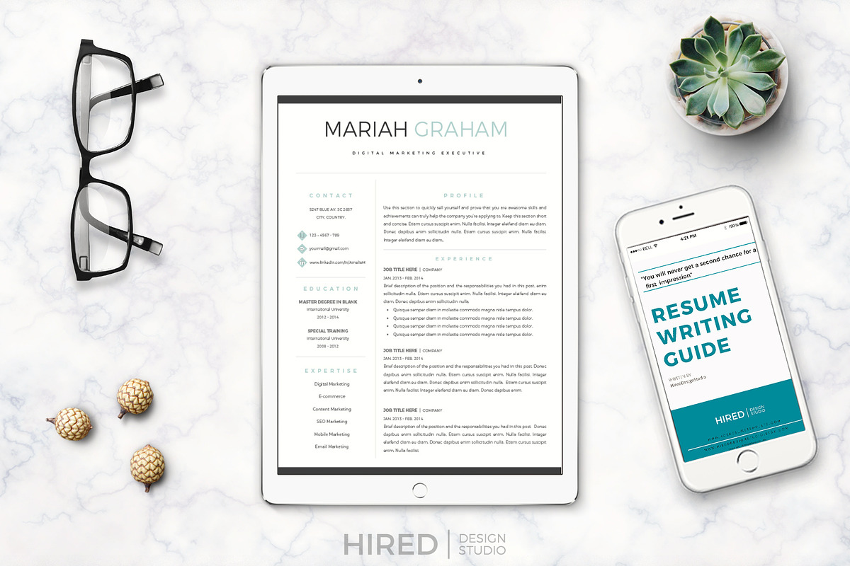 Modern Resume design + Cover Letter, a Resume Template by HIRED Design Studio (Photo 5 of 10)