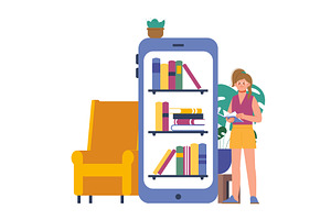 Online library concept. Young gill, an Education Illustration by LadadikArt
