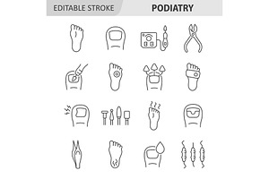 Podiatry line icon set
