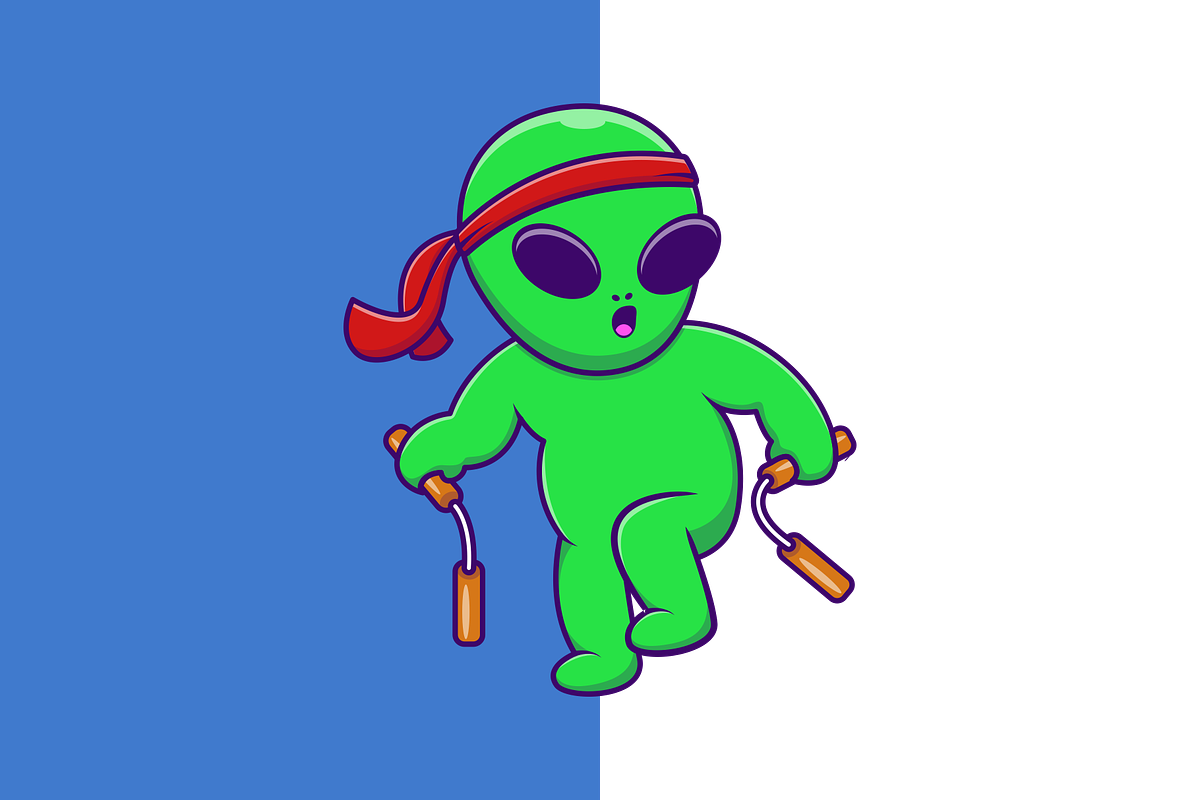 Cute Kung Fu Alien With Nunchaku, an Object Illustration by Artstorystudio (Photo 2 of 3)