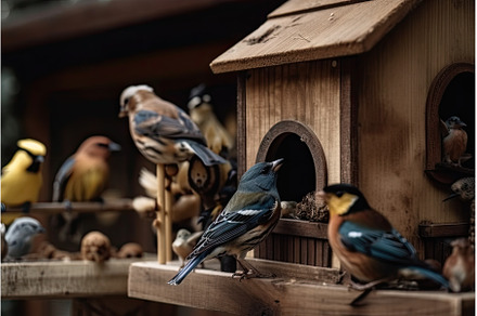 close-up of birdhouse with a variety, an Animal Photo by Sergey Kotenev