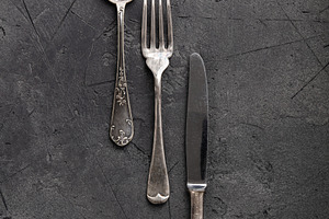 Vintage Silverware Collection on Dark Stone Background, a Food & Drink Photo by Natalia Klenova's Shop