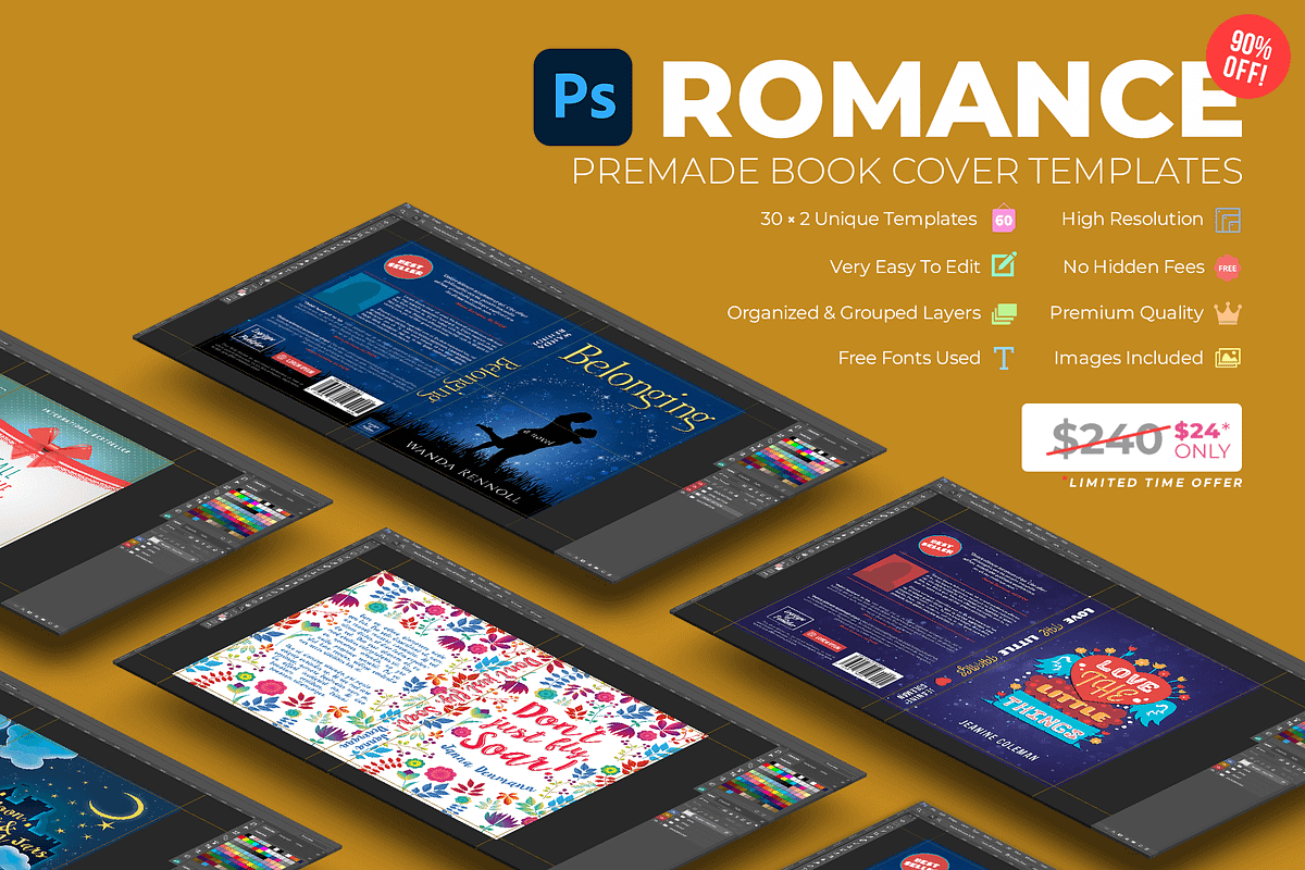 ROMANCE Book Cover Templates Bundle, a Templates & Theme by Digital Goods (Photo 3 of 7)
