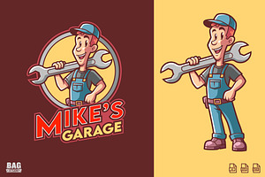 Friendly Mechanic Mascot Logo
