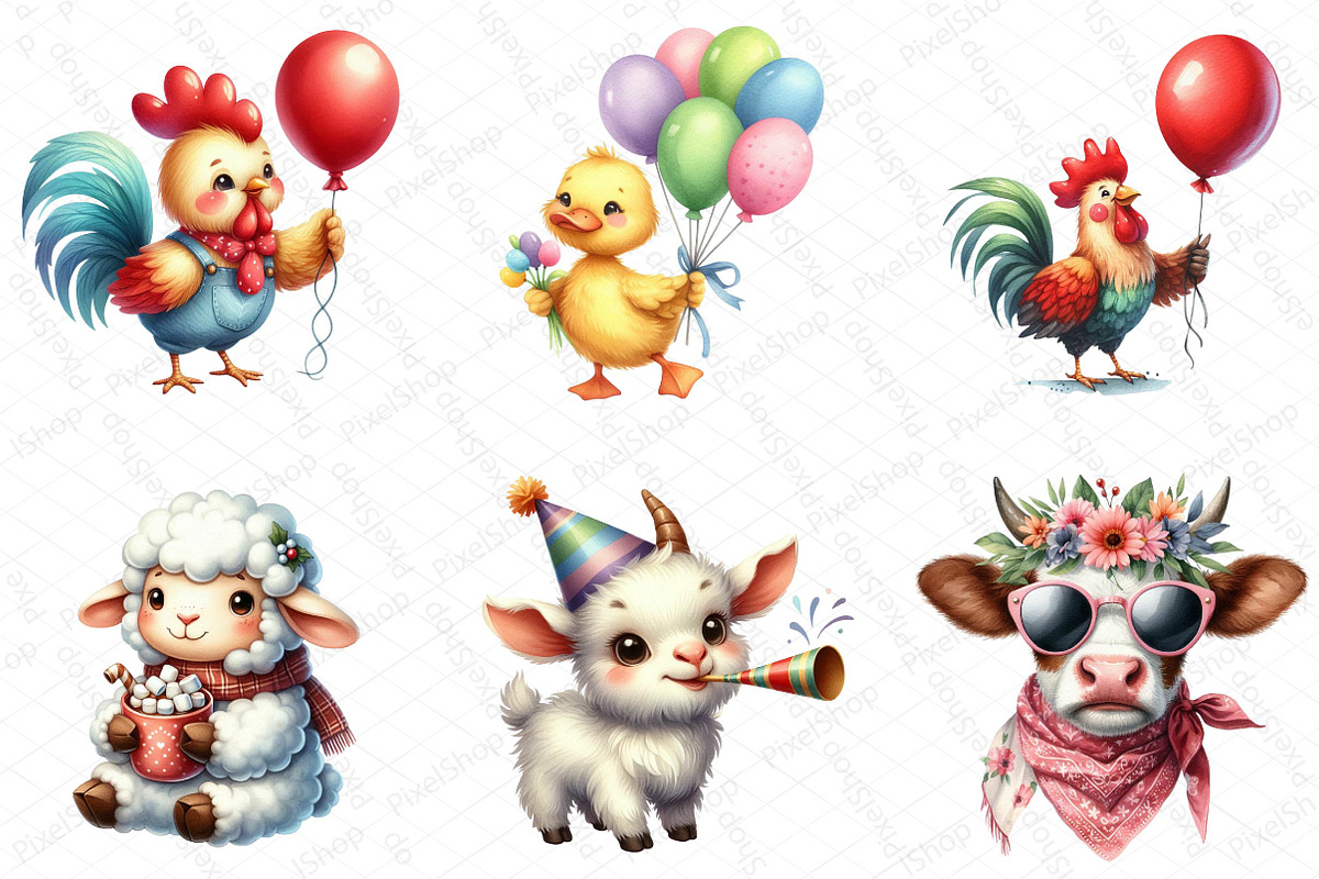 Funny Farm Animal Clipart Bundle, an Illustration by DreamPrint404 (Photo 4 of 6)