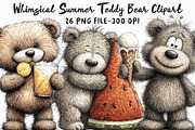 Whimsical Summer Teddy Bear Clipart, an Illustration by Libby Wishes (Thumbnail 1 of 6)