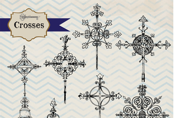 Vintage Crosses Clipart & Brushes preview 2