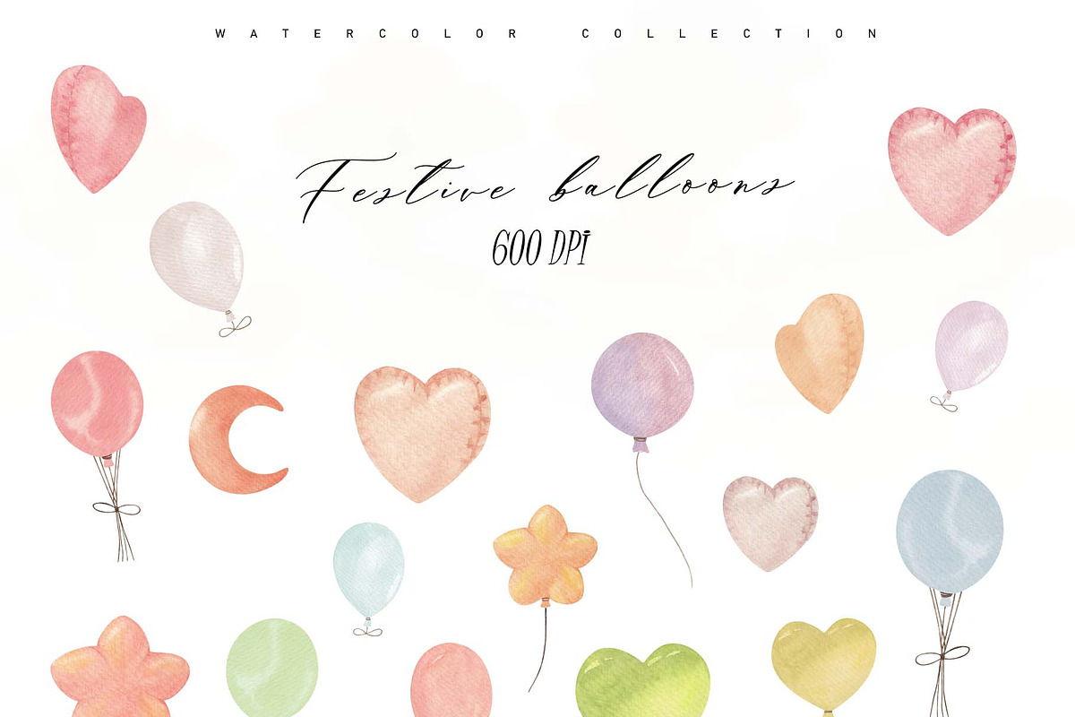 Watercolor Balloons Clipart Set, a Decorative Illustration by Sunshine Art (Photo 6 of 8)