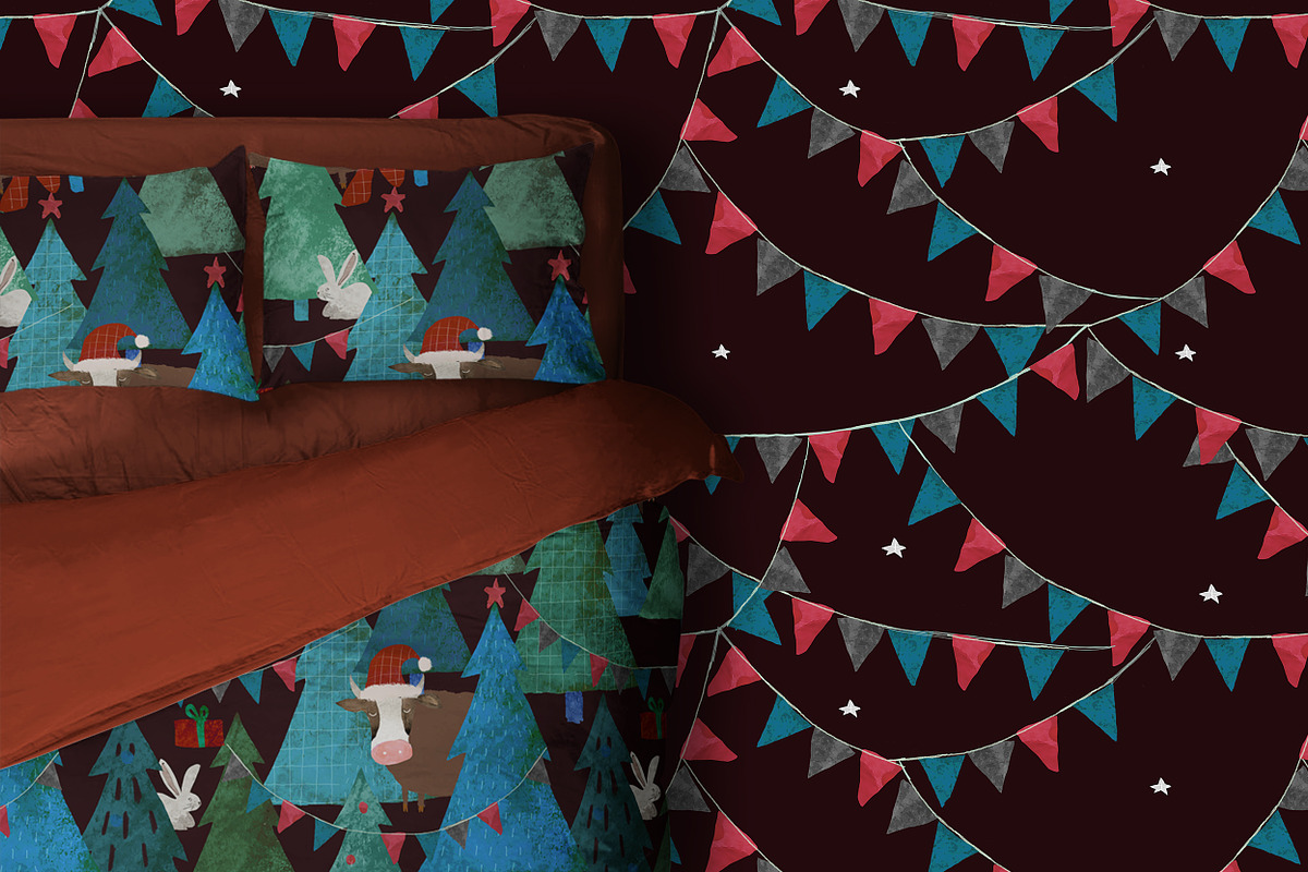 Christmas Bull Watercolor, a Pattern Graphic by watercolor kamill (Photo 3 of 9)