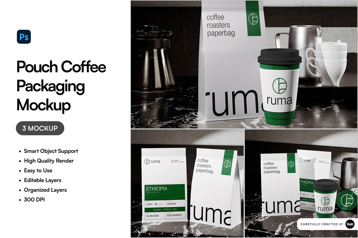 Pouch Coffee Packaging Mockup, a Packaging Mockup by SLAB! Design (Photo 1 of 5)