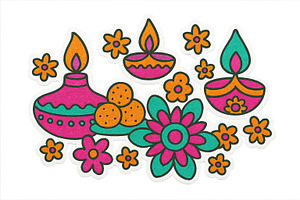 Diwali diyas and flowers illustratio, an Illustration by Dvoevnore photos