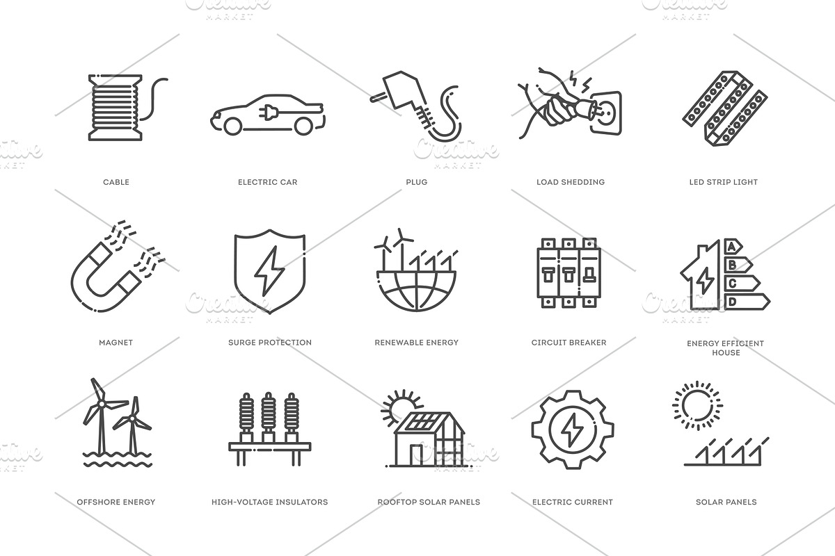 Power Generation outline icons, an Outline Icon by Tettygreen (Photo 2 of 2)